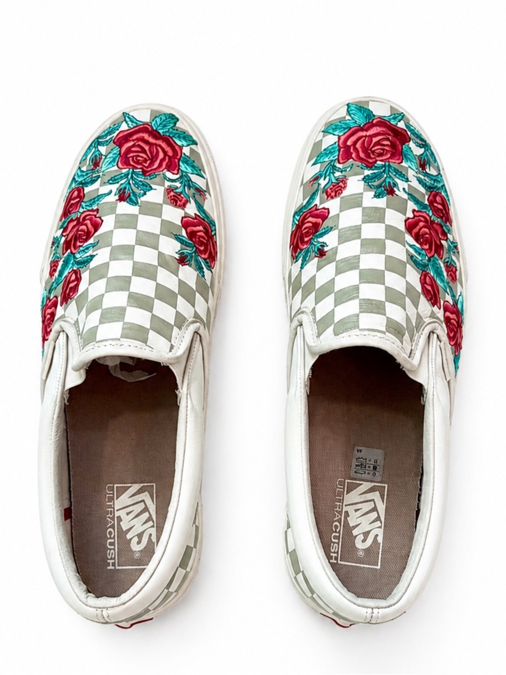 VANS DX LEATHER SAGE & ROSE CLASSIC SLIP ON SKATE SHOE MENS SIZE 12 EMBROIDERED